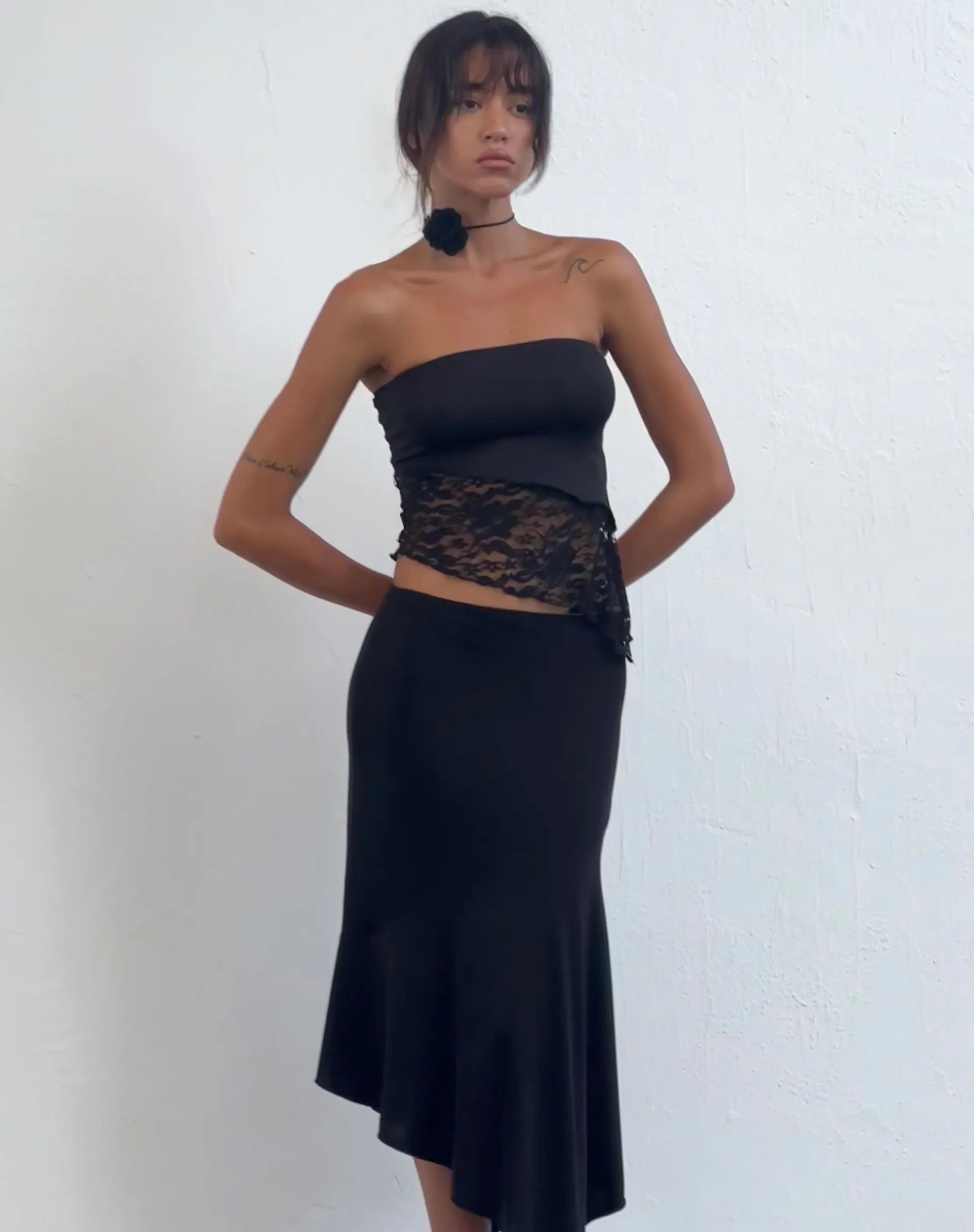 Motel Rocks Bandeau Tops | Lace Tops-Shanda Bandeau Top in Lace Black LaceBlack