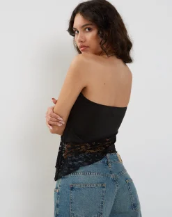 Motel Rocks Bandeau Tops | Lace Tops-Shanda Bandeau Top in Lace Black LaceBlack