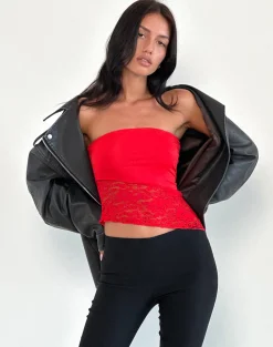 Motel Rocks Bandeau Tops | Lace Tops-Shanda Lace Tube Top in Red