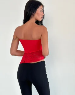Motel Rocks Bandeau Tops | Lace Tops-Shanda Lace Tube Top in Red