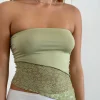 Motel Rocks Bandeau Tops | Lace Tops-Shanda Lace Tube Top in Sage