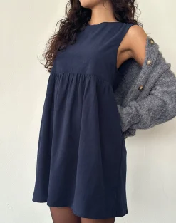 Motel Rocks Day Dresses | Mini Dresses-Sheba Mini Dress in Babycord Ink Blue
