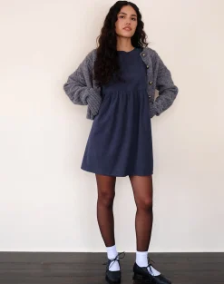 Motel Rocks Day Dresses | Mini Dresses-Sheba Mini Dress in Babycord Ink Blue