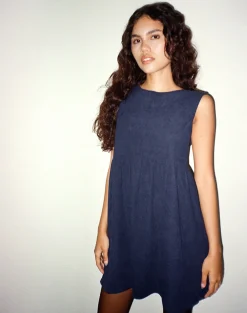 Motel Rocks Day Dresses | Mini Dresses-Sheba Mini Dress in Babycord Ink Blue