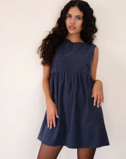 Motel Rocks Day Dresses | Mini Dresses-Sheba Mini Dress in Babycord Ink Blue