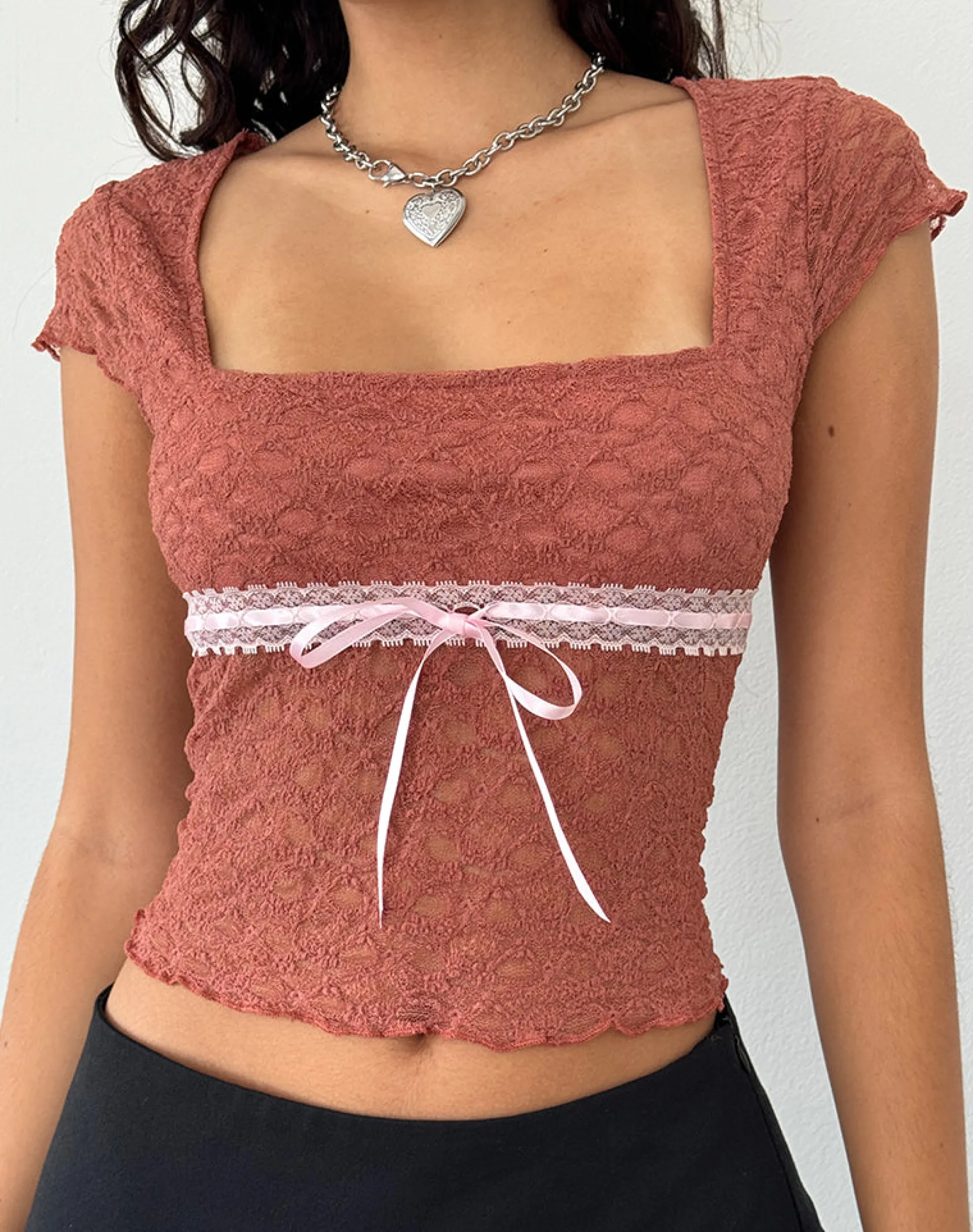 Motel Rocks Lace Tops-Sherine Lace Top in Withered Rose witheredrose