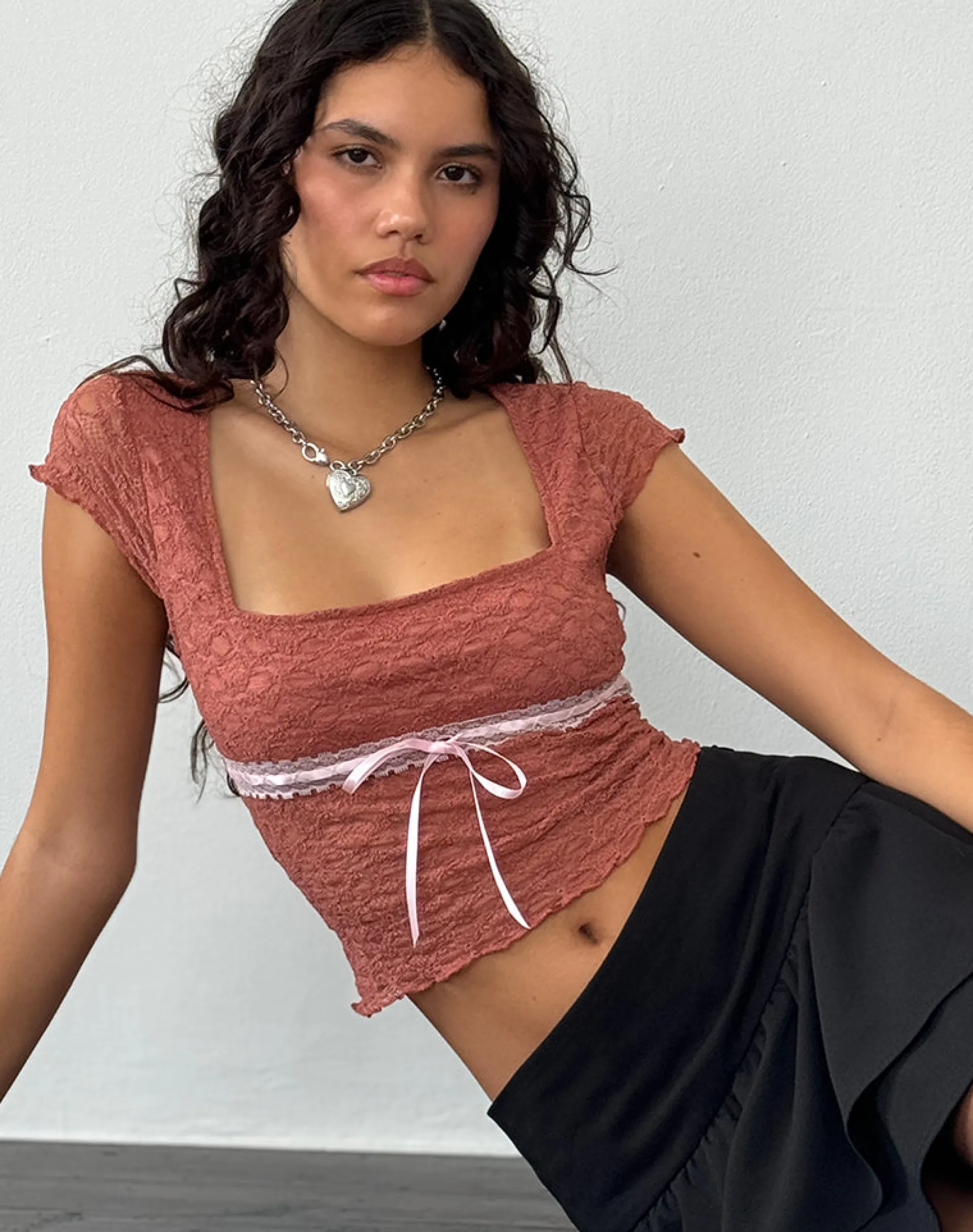 Motel Rocks Lace Tops-Sherine Lace Top in Withered Rose witheredrose