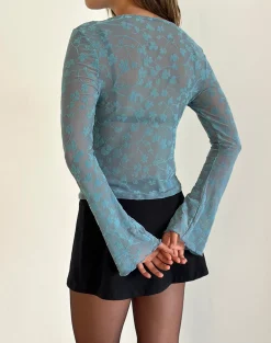 Motel Rocks Cardigans-Shia Cardigan in Grunge Floral Blue Grey