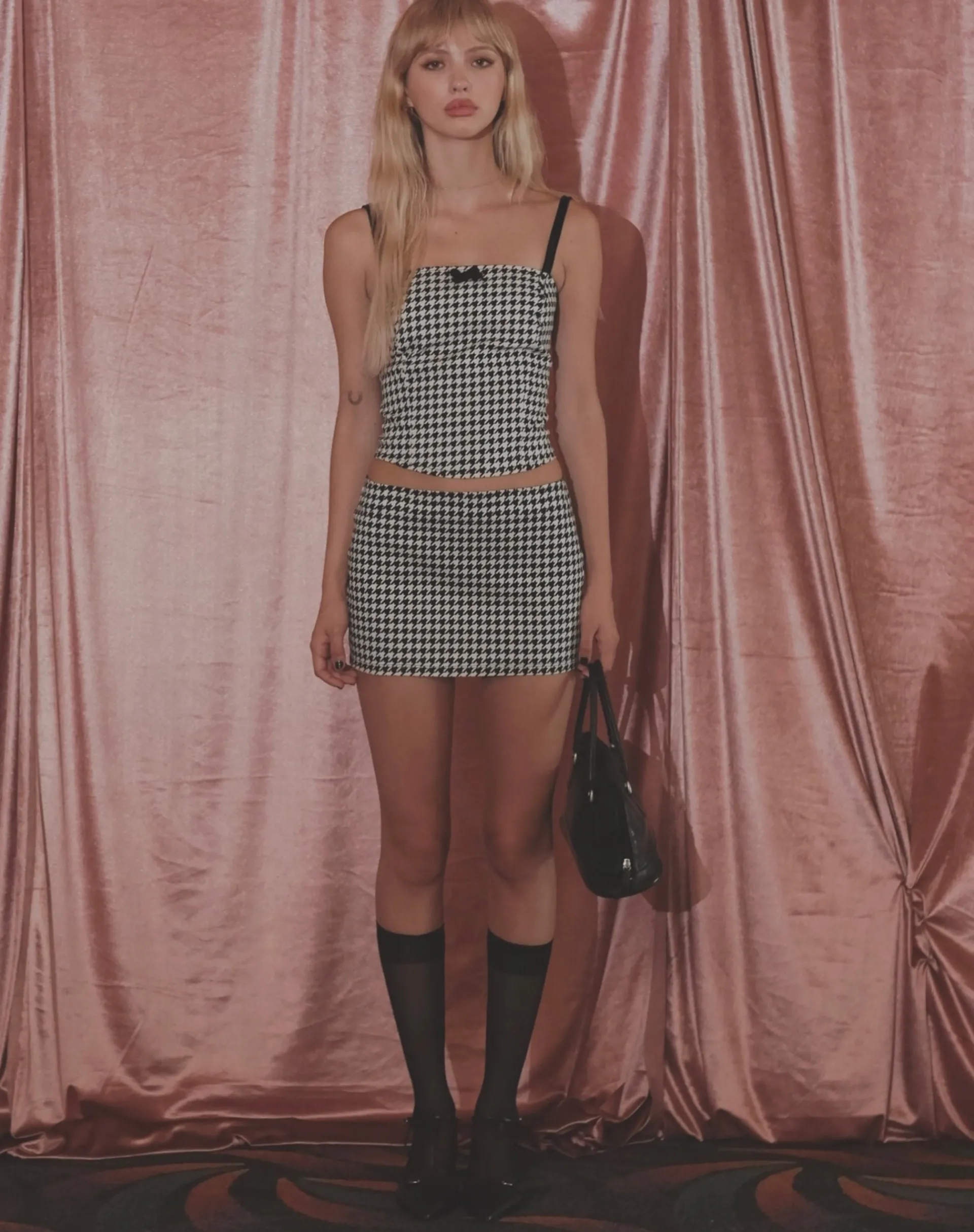 Motel Rocks Printed Tops | Corset Tops-Shika Corset Top in Monochrome Dogtooth