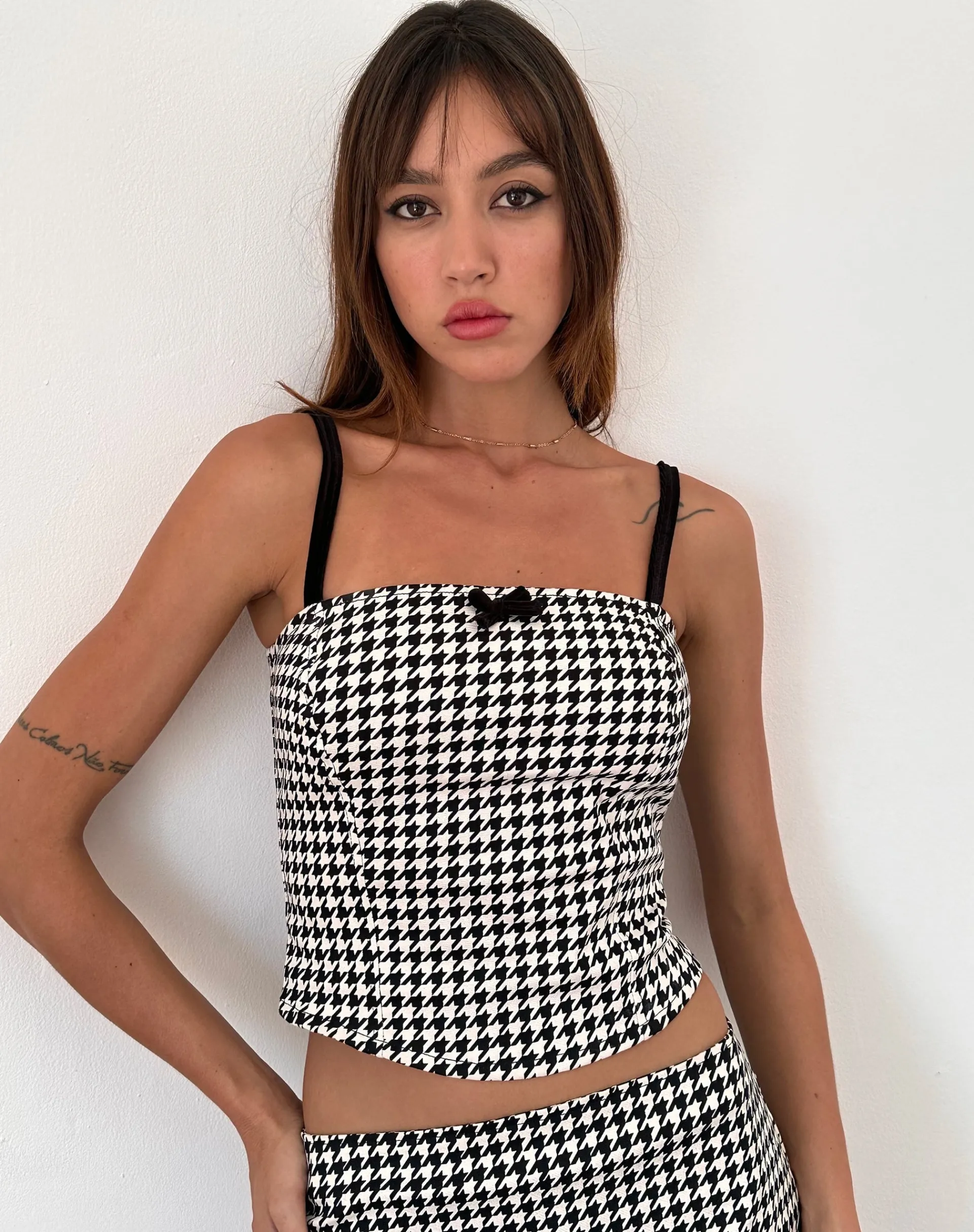 Motel Rocks Printed Tops | Corset Tops-Shika Corset Top in Monochrome Dogtooth