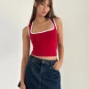 Motel Rocks Basic Tops | Vest Tops-Shinju Top in Adrenaline Red with White Binding AdrenalineRedwithWhiteBinding