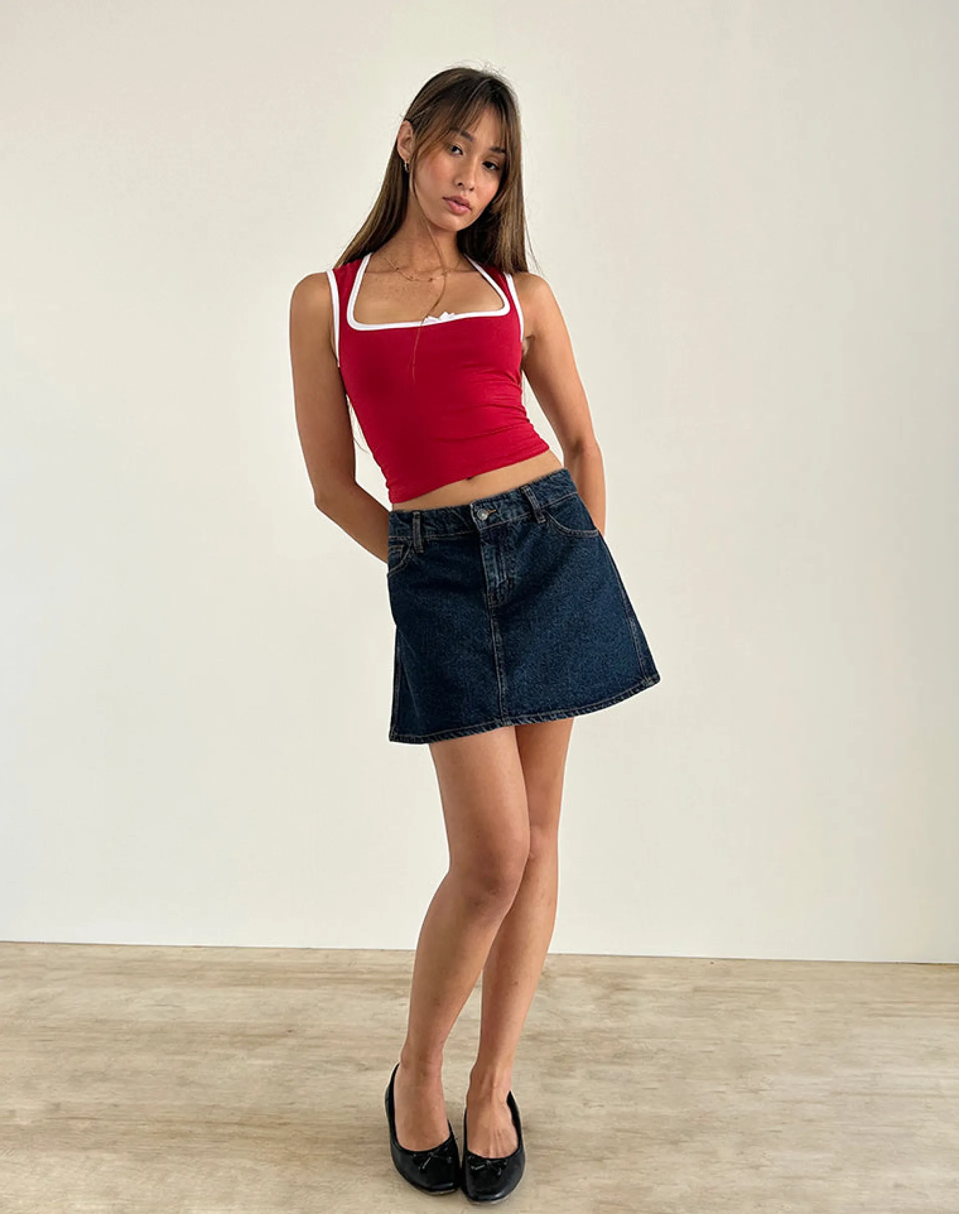 Motel Rocks Basic Tops | Vest Tops-Shinju Top in Adrenaline Red with White Binding AdrenalineRedwithWhiteBinding