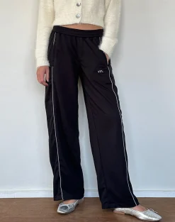 Motel Rocks Basics-Shobi Wide Leg Jogger in Black with Grey Piping BlackwithGreyPiping