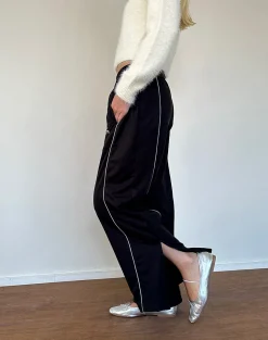 Motel Rocks Basics-Shobi Wide Leg Jogger in Black with Grey Piping BlackwithGreyPiping