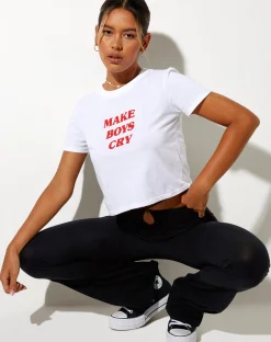 Motel Rocks Tees-Shrunk Tee in White Make Boys Cry WhiteMakeBoysCry