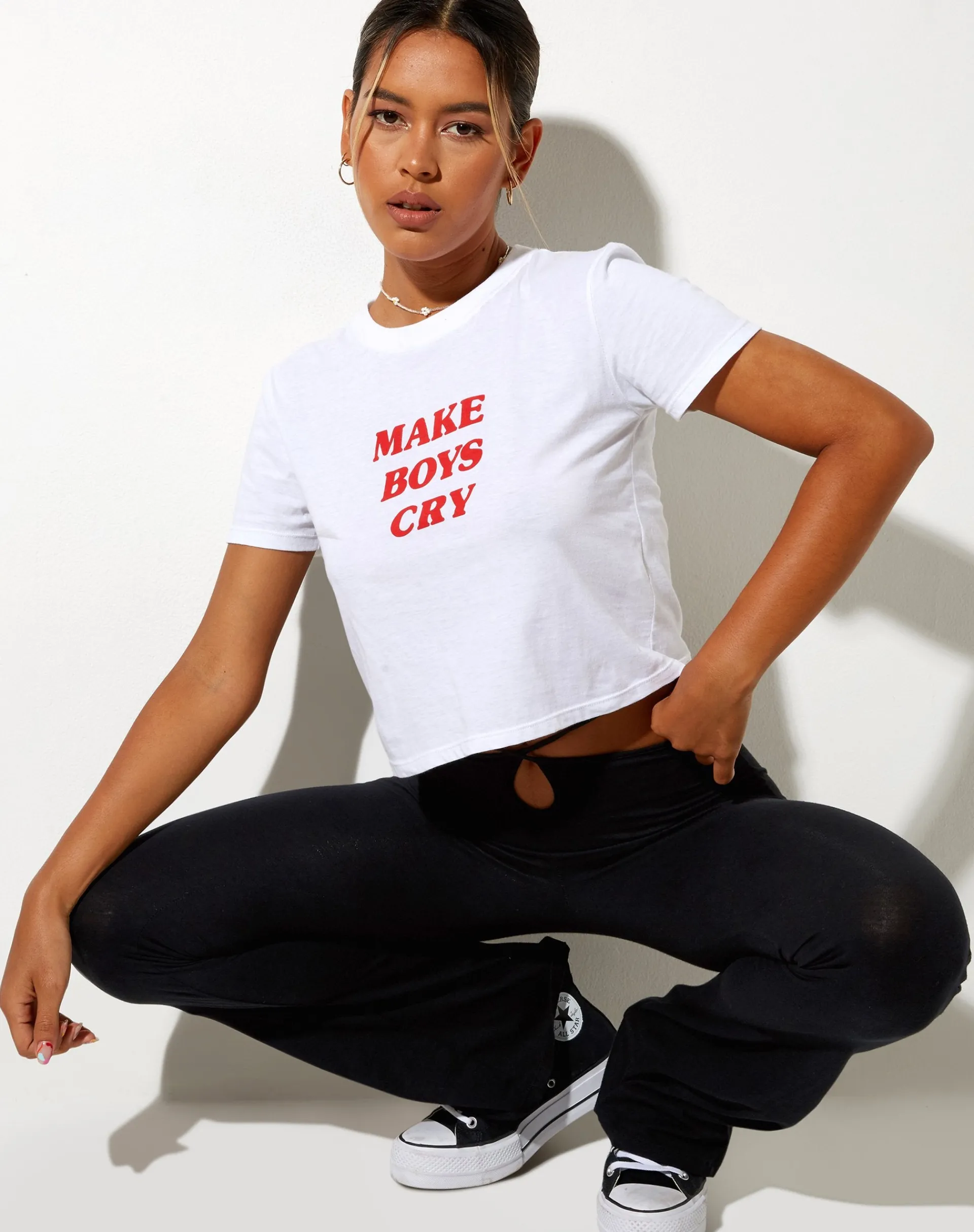 Motel Rocks Tees-Shrunk Tee in White Make Boys Cry WhiteMakeBoysCry