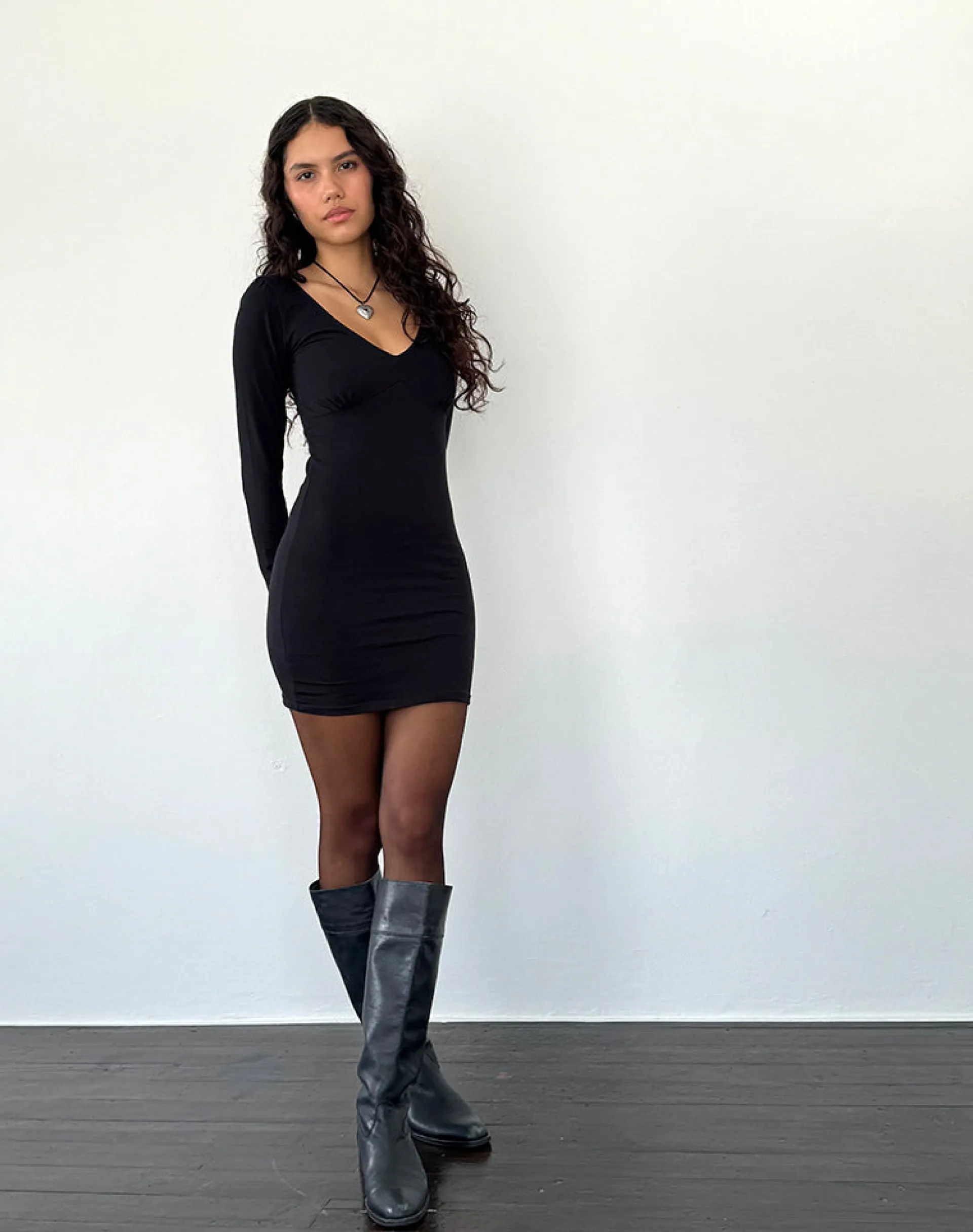 Motel Rocks Basics | Day Dresses-Silsali Lycra Mini Dress in Black