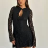 Motel Rocks Long Sleeve Dresses | Little Black Dresses-Silvanna Keyhole Mini Dress in Lace Black LaceBlack