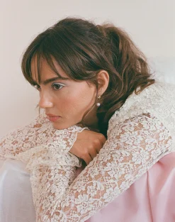 Motel Rocks Long Sleeve Dresses | Party Dresses-Silvanna Long Sleeve Keyhole Mini Dress in Lace Ivory LaceIvory
