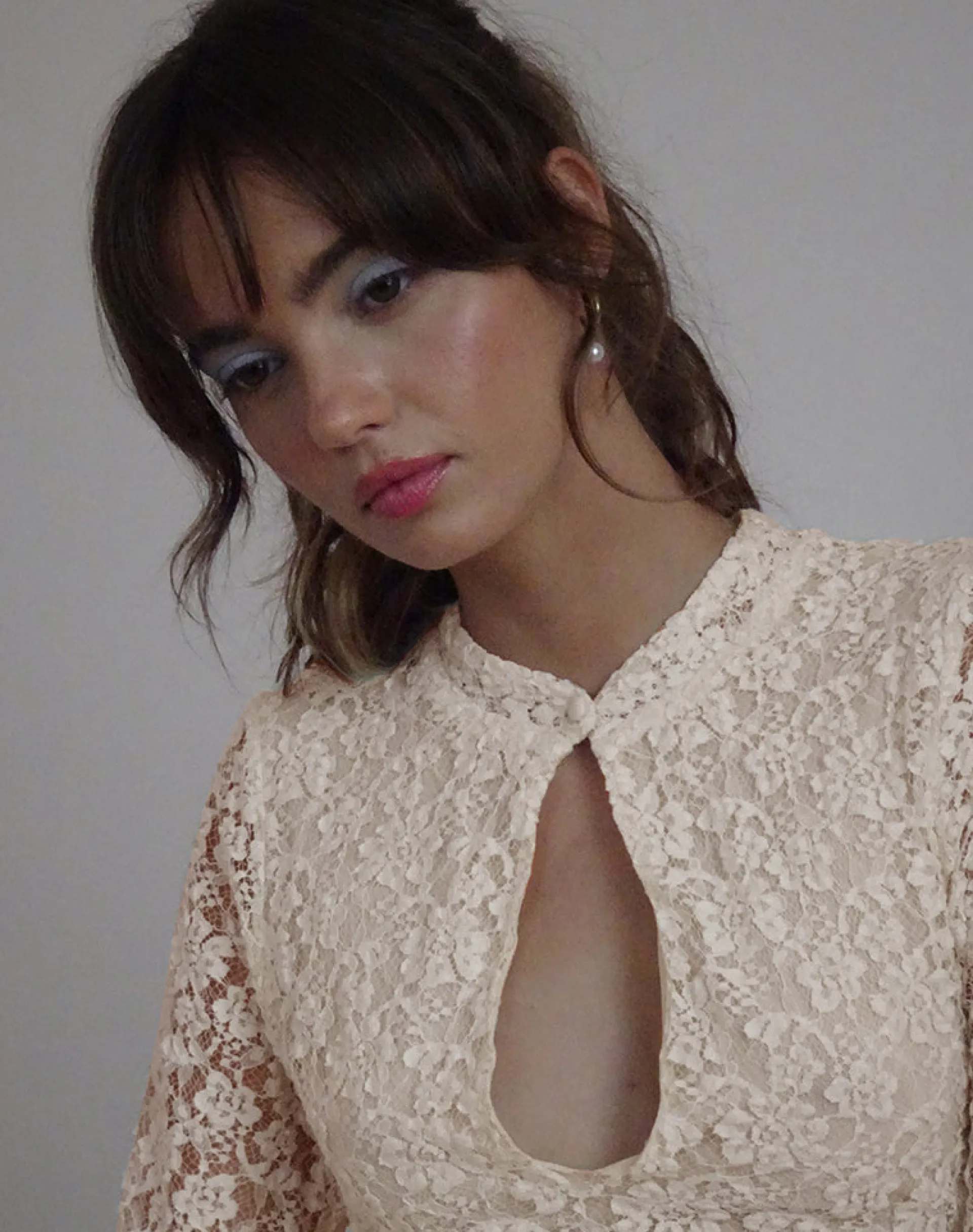 Motel Rocks Long Sleeve Dresses | Party Dresses-Silvanna Long Sleeve Keyhole Mini Dress in Lace Ivory LaceIvory