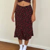 Motel Rocks Co-Ords | Printed Skirts-Sima Midi Skirt in Strawberry Polka Black StrawberryPolkaBlack