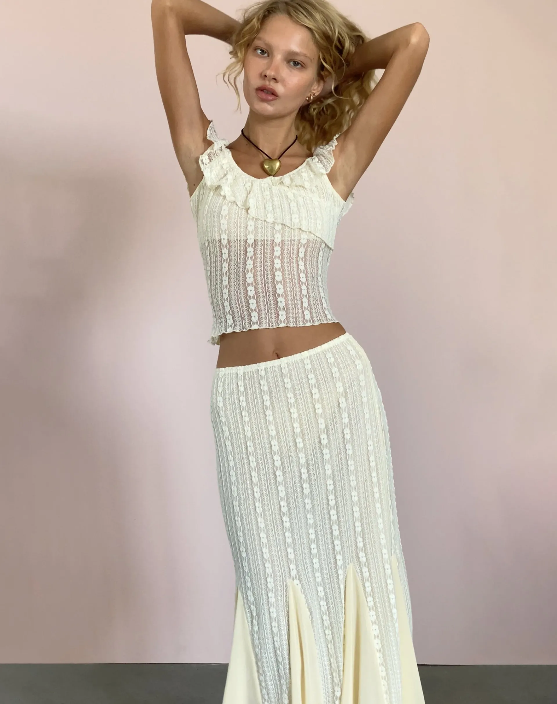 Motel Rocks Lace Tops-Simran Bardot top in Cream Lace