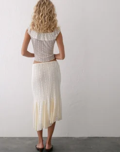 Motel Rocks Lace Tops-Simran Bardot top in Cream Lace