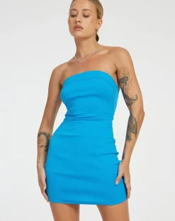 Motel Rocks Bodycon Dresses-Siria Bandeau Mini Dress in Tailoring Blue
