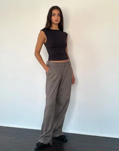 Motel Rocks Low Rise Pants | Wide Leg Pants-Sirkia Low Rise Tailored Trouser in Dark Brown DarkBrown