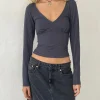 Motel Rocks Basics | Basic Tops-Sisil Long Sleeve Top in Ocean Storm OceanStorm