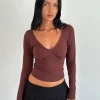 Motel Rocks Basics | Basic Tops-Sisil Long Sleeve Top in Bitter Chocolate BitterChocolate
