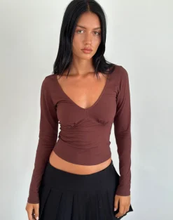 Motel Rocks Basics | Basic Tops-Sisil Long Sleeve Top in Bitter Chocolate BitterChocolate