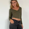 Motel Rocks Basics | Basic Tops-Sisil Long Sleeve Top in Olive