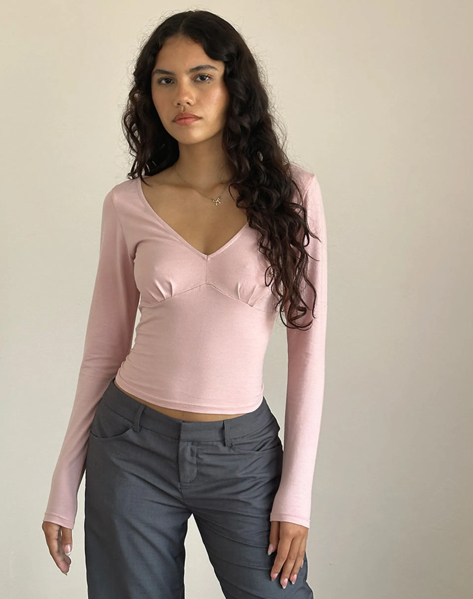 Motel Rocks Basic Tops | Long Sleeve Tops-Sisil Long Sleeve Top In Pink Lady pinklady
