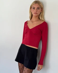 Motel Rocks Long Sleeve Tops-Sisil Long Sleeve Top in Adrenaline Red AdrenalineRed