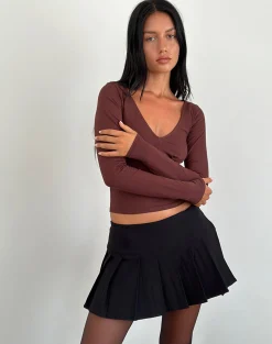 Motel Rocks Basics | Basic Tops-Sisil Long Sleeve Top in Bitter Chocolate BitterChocolate
