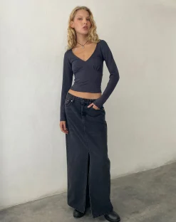 Motel Rocks Basics | Basic Tops-Sisil Long Sleeve Top in Ocean Storm OceanStorm