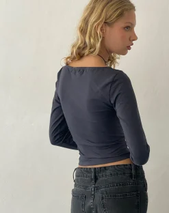 Motel Rocks Basics | Basic Tops-Sisil Long Sleeve Top in Ocean Storm OceanStorm