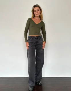 Motel Rocks Basics | Basic Tops-Sisil Long Sleeve Top in Olive