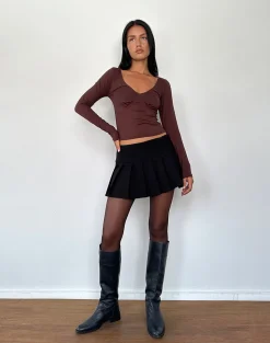 Motel Rocks Basics | Basic Tops-Sisil Long Sleeve Top in Bitter Chocolate BitterChocolate