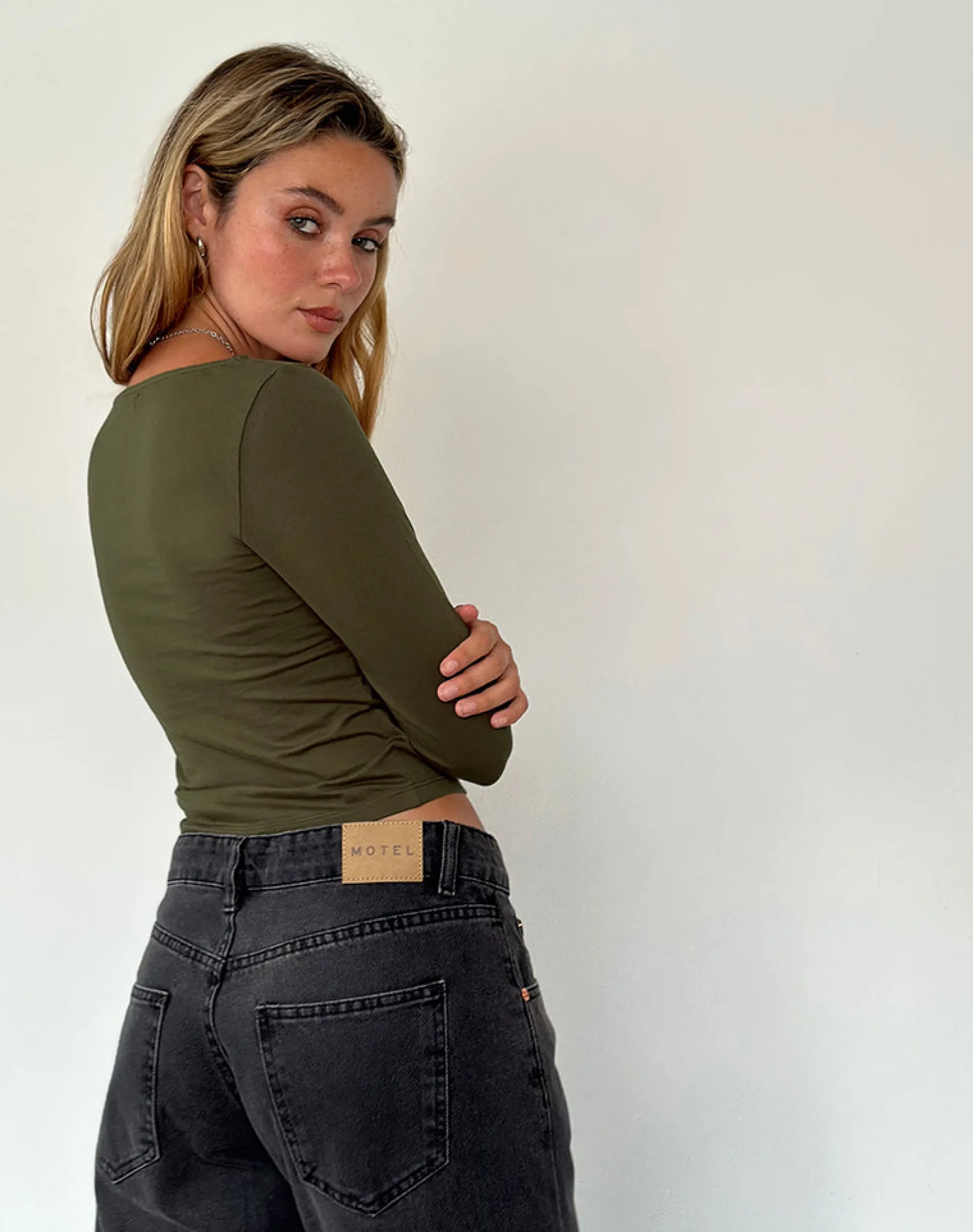 Motel Rocks Basics | Basic Tops-Sisil Long Sleeve Top in Olive