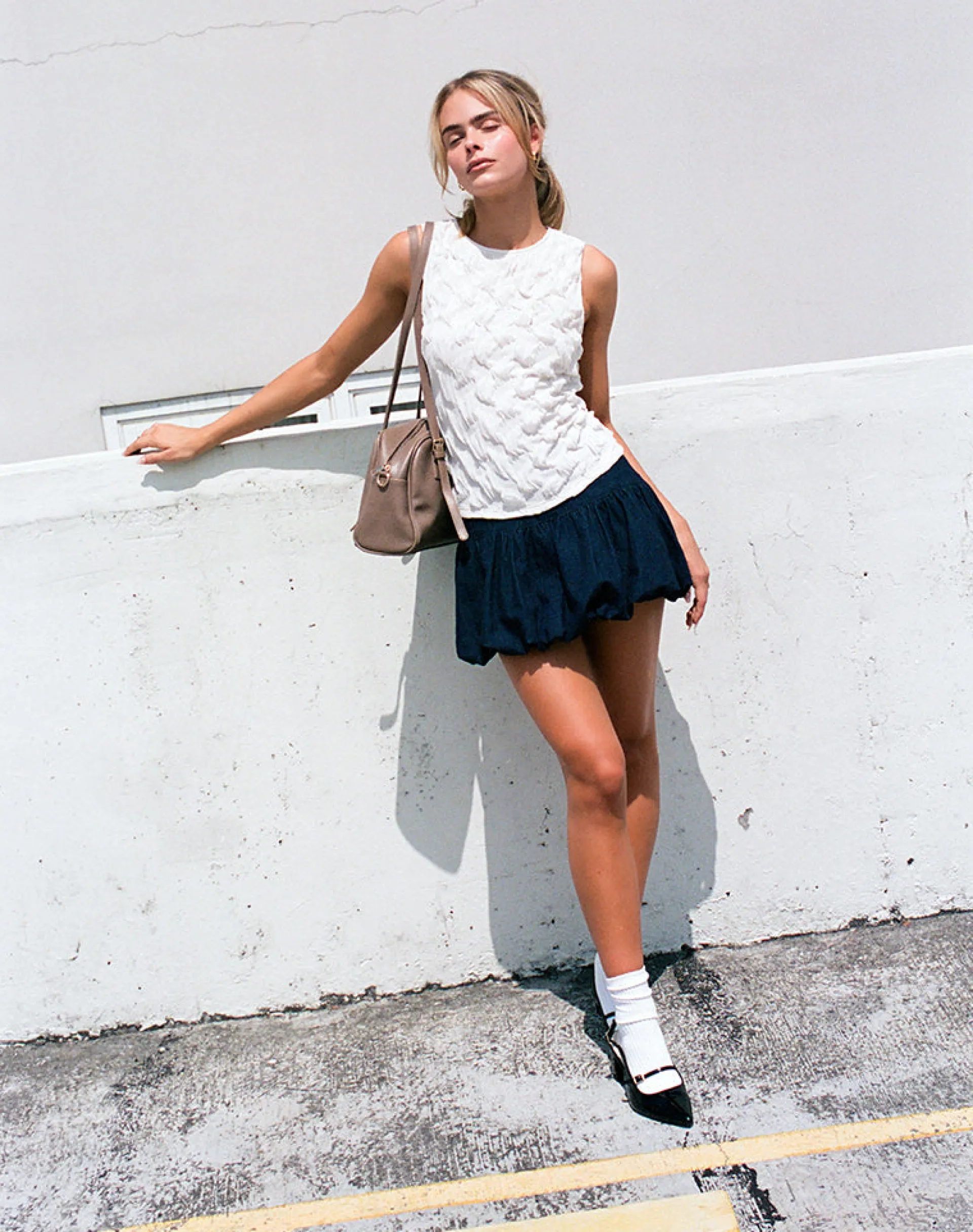 Motel Rocks Mini Skirts-Sisila Puffball Mini Skirt in Chambray Indigo