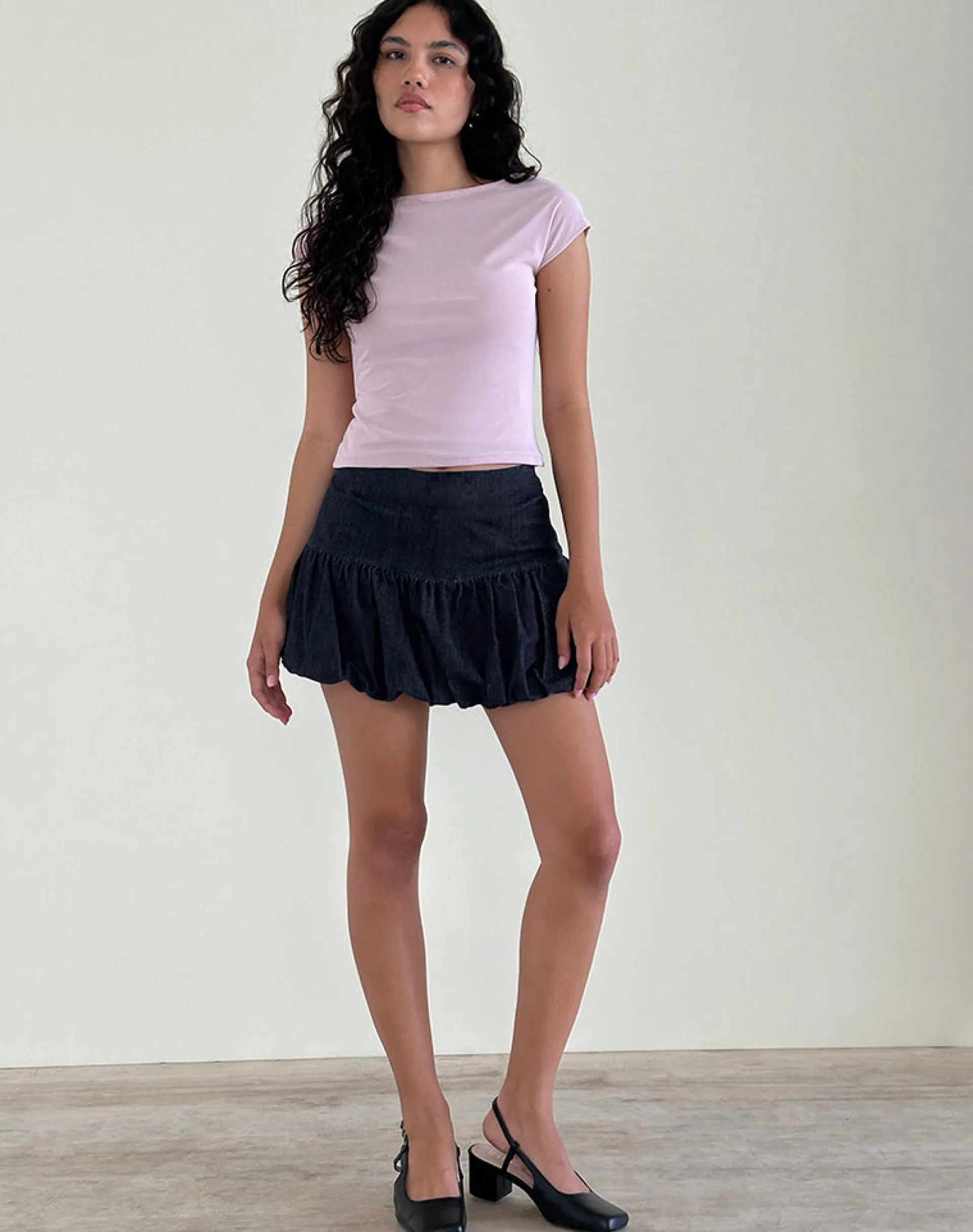 Motel Rocks Mini Skirts-Sisila Puffball Mini Skirt in Chambray Indigo