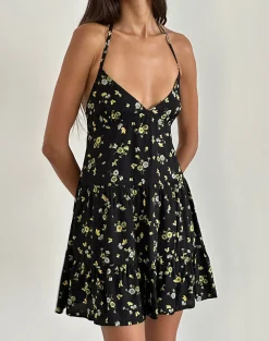 Motel Rocks Printed Dresses | Day Dresses-Siskana Mini Dress in Lemon and Lime Black LemonandLimeBlack
