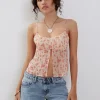 Motel Rocks Strappy Tops-Slavina Cami Butterfly Top in Peach Cherry Blossom