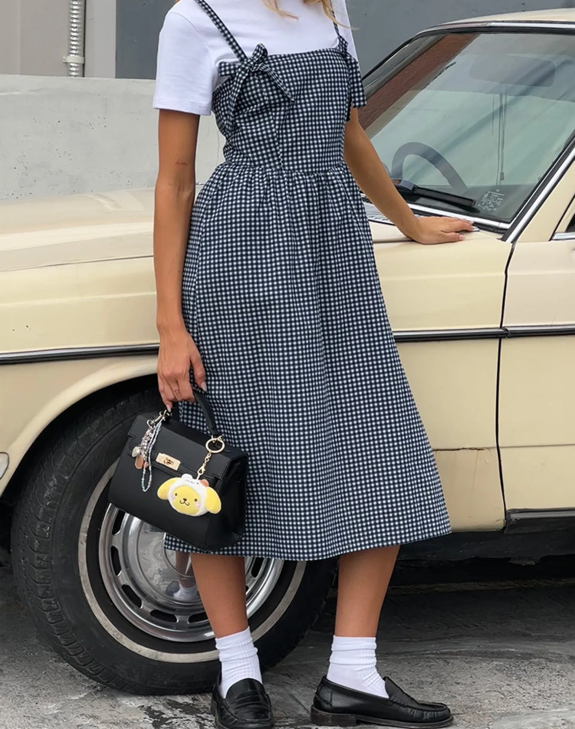 Motel Rocks Printed Dresses | Midi Dresses-Sloane Midi Dress in Mini Dark Blue Gingham
