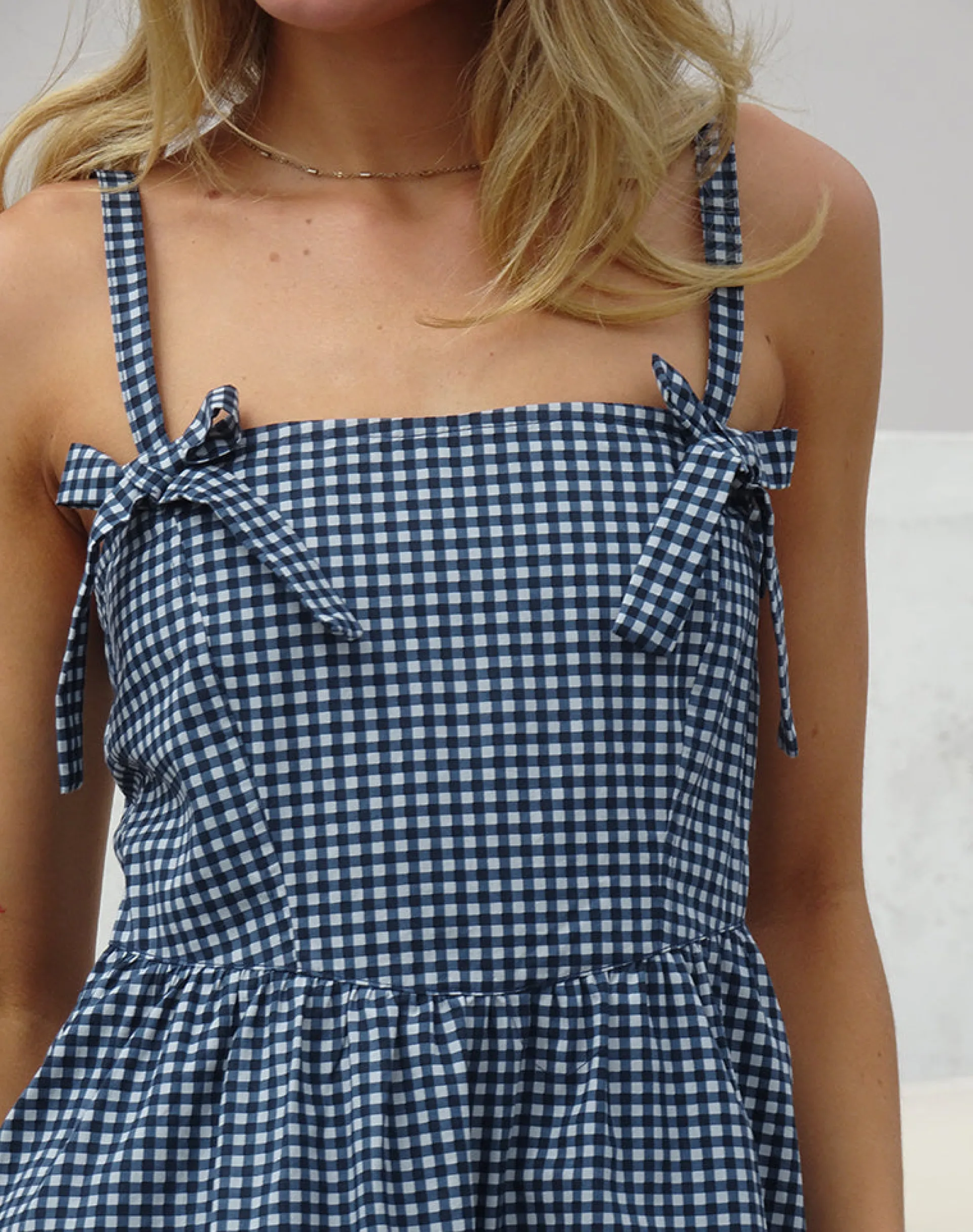 Motel Rocks Printed Dresses | Midi Dresses-Sloane Midi Dress in Mini Dark Blue Gingham
