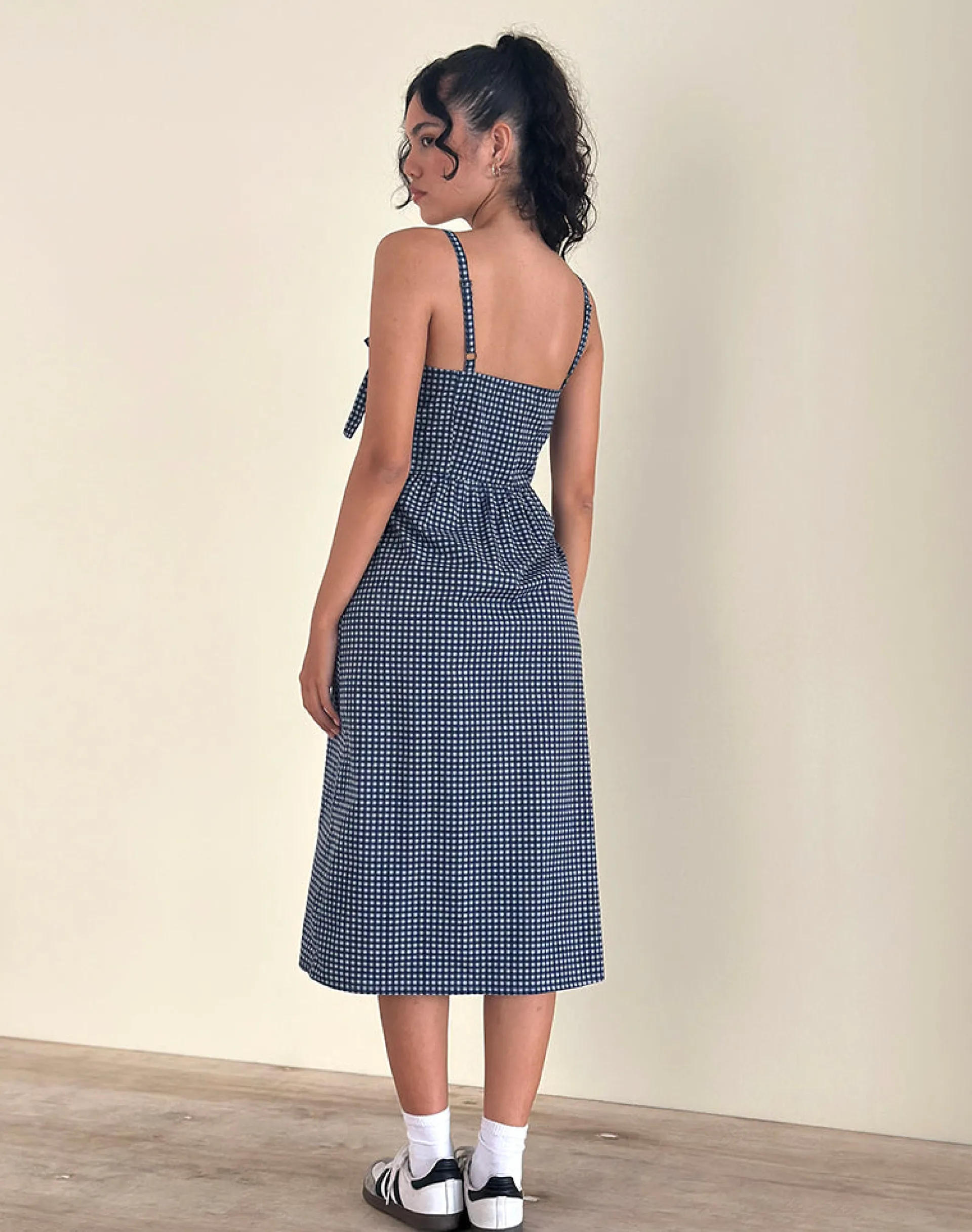 Motel Rocks Printed Dresses | Midi Dresses-Sloane Midi Dress in Mini Dark Blue Gingham