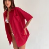 Motel Rocks Shirts And Blouses-Smith Oversized Shirt in Adrenaline Red AdrenalineRed