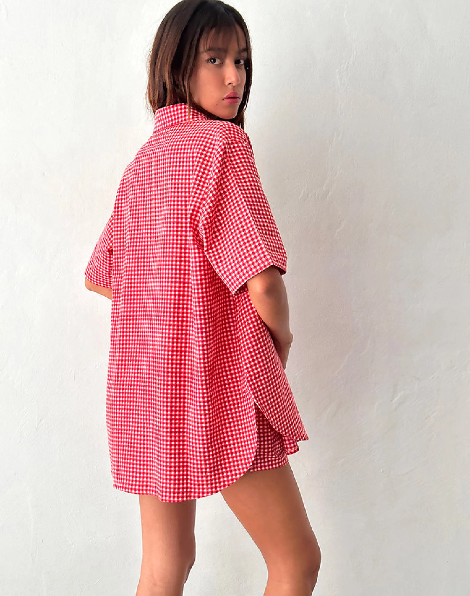 Motel Rocks Shirts And Blouses | Long Sleeve Tops-Smith Oversized Shirt in Red Gingham RedGingham